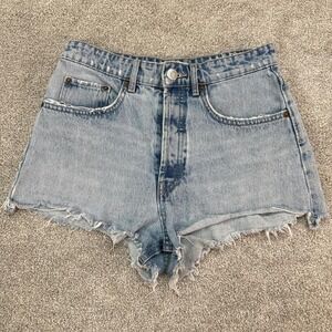 Zara High Rise Distressed Button Fly Cut Off Denim Shorts Size 8